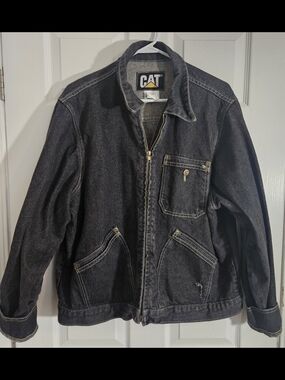 Caterpillar Vintage Mens XL Faded Black Workwear Full Zip Jacket Made USA.
